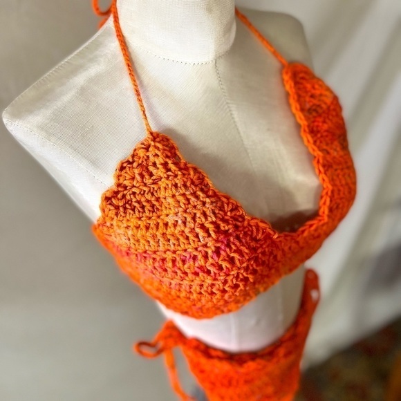 ORANGE ANGORA BLEND CROCHETED BIKINI - Picture 3 of 15